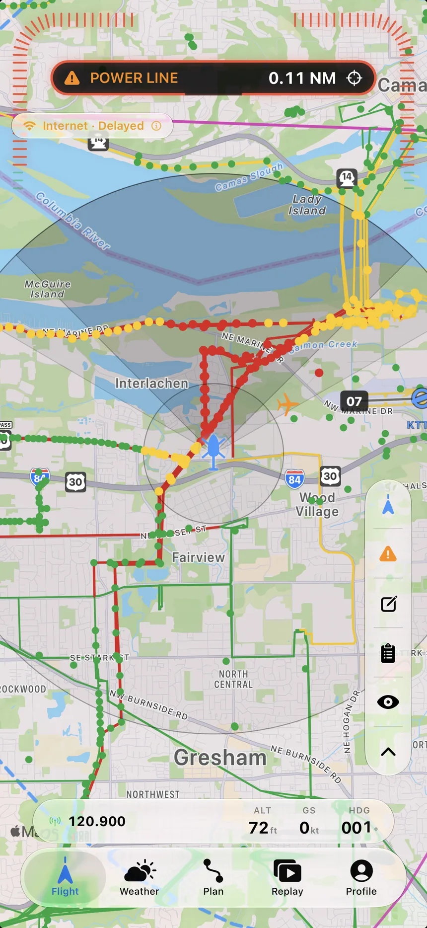 ADS-B traffic drawn on the FLYT moving map.